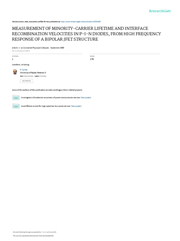 Carrier Lifetime Meassurement in PIN Diodes PDF Field Effect