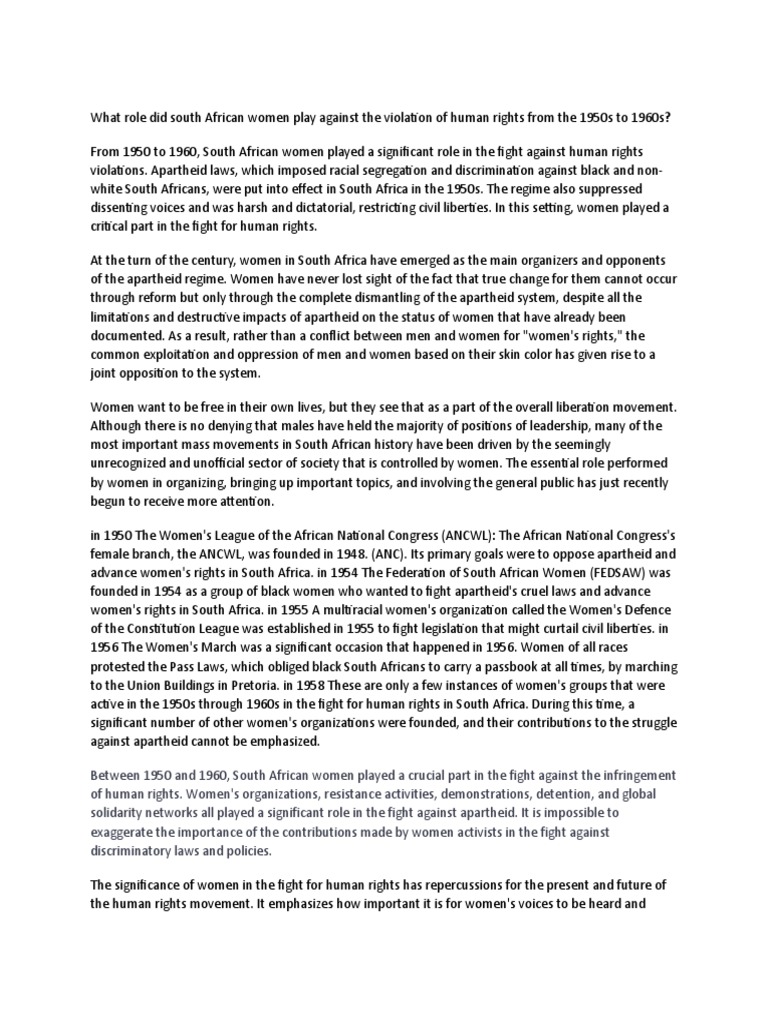 Role of South African women in fight against human rights violations ...