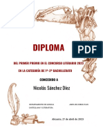 Diploma Concurso Literario PRIMER PREMIO