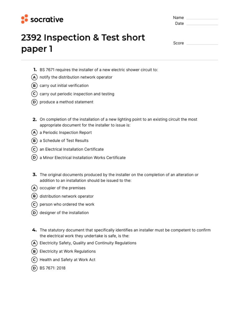 2392 Inspection and Testing Mock Exam | PDF | Physical Quantities ...