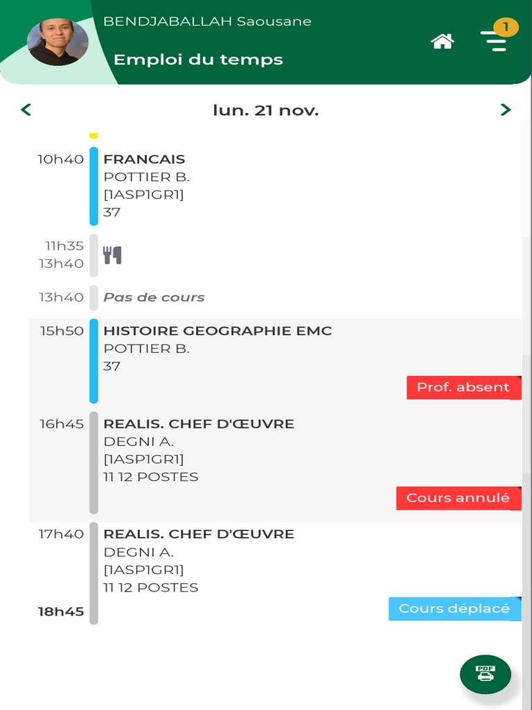 Emploi du Temps et Absences au LFBP | PDF