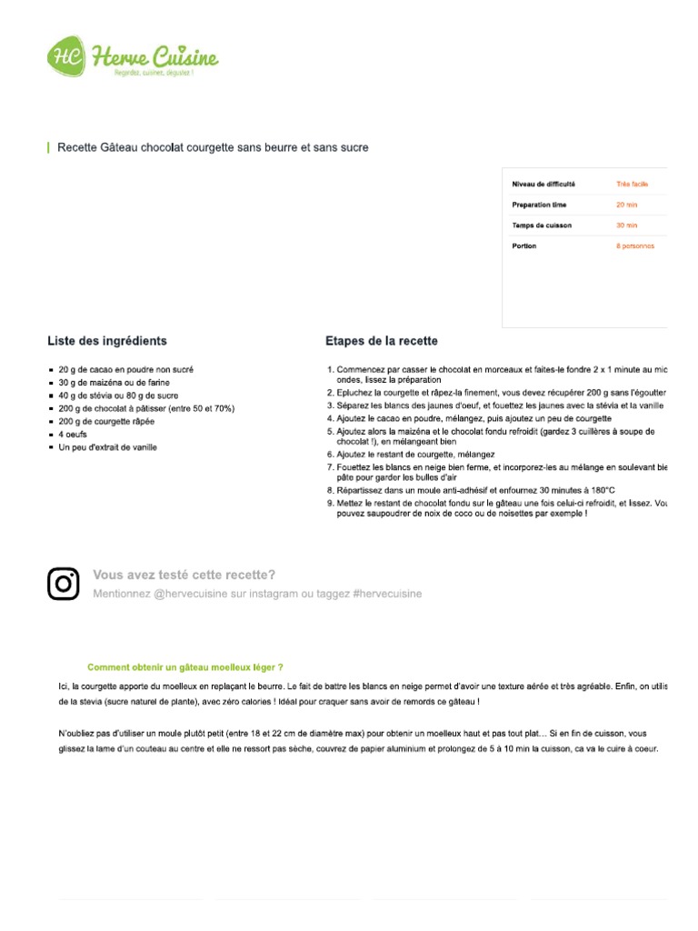 Recette Gateau Chocolat PDF | PDF
