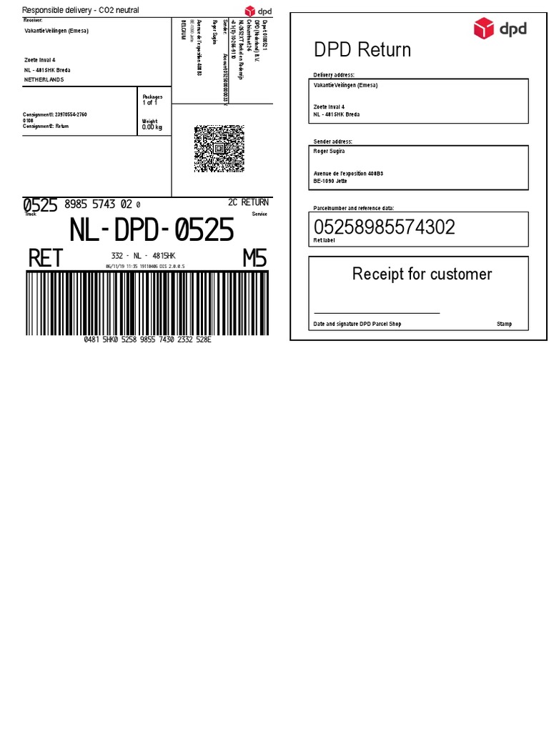 DPD CO2 Neutral Delivery Receipt | PDF | Service Industries | Freight ...