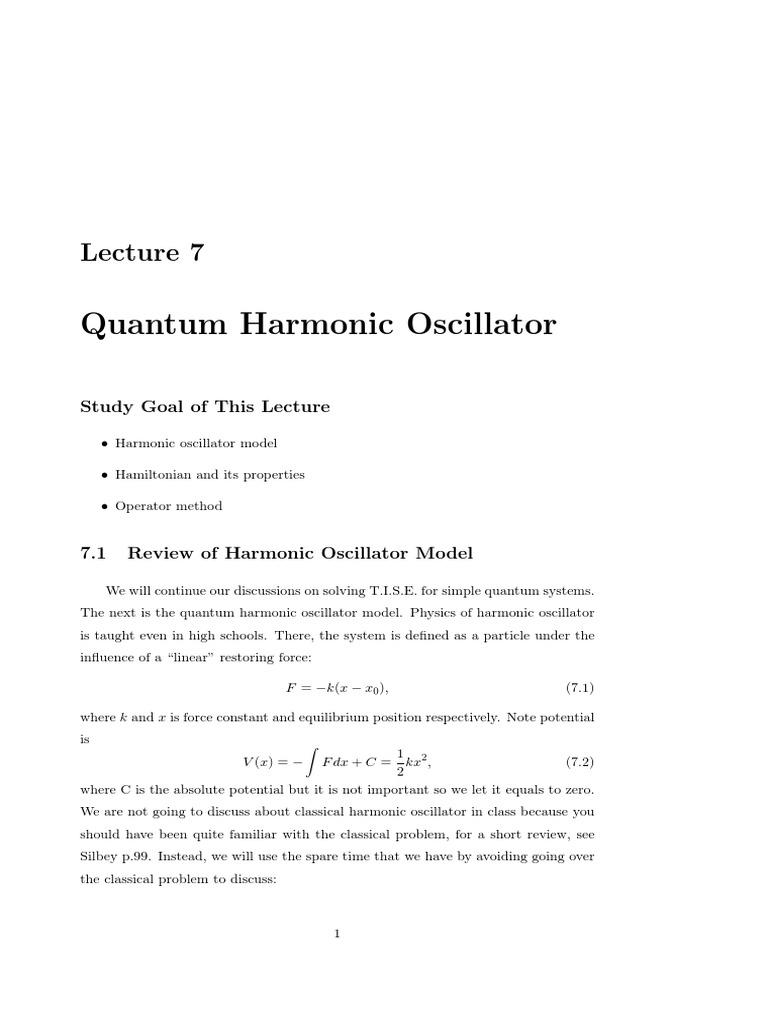 Quantum Harmonic Oscillator Overview | PDF | Oscillation | Quantum ...