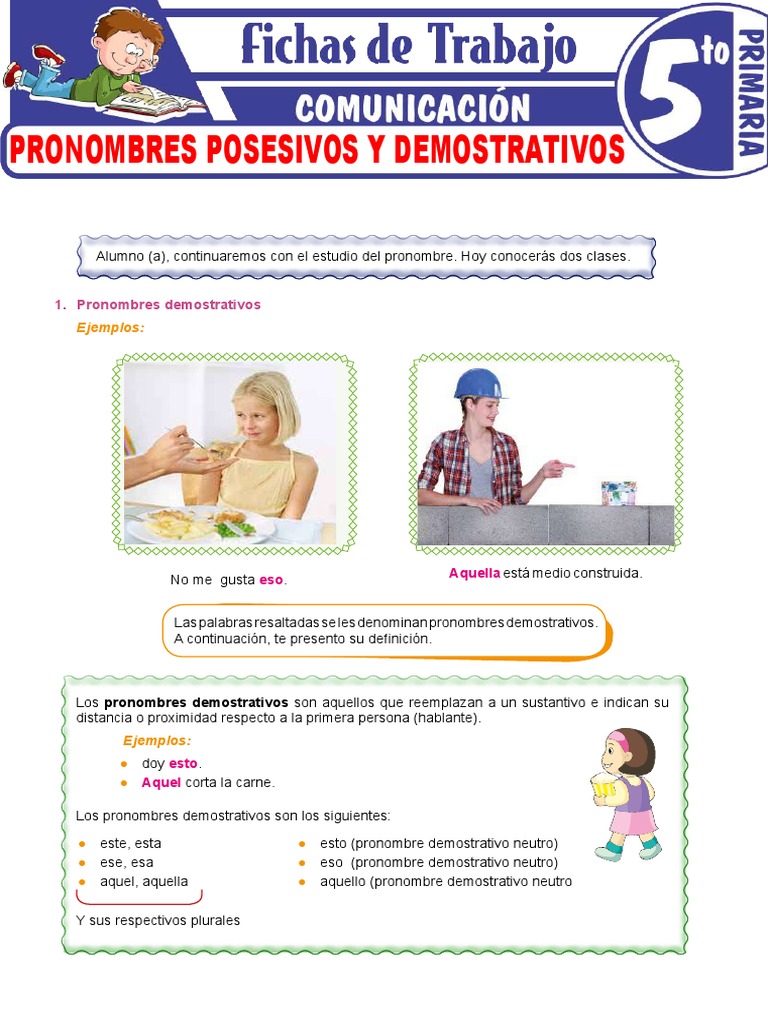 Pronombres Posesivos y Demostrativos para Quinto Grado de Primaria PDF ...