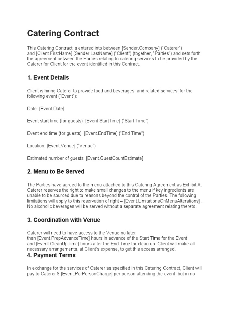 WHAT SHOULD A CATERING CONTRACT INCLUDE intelligence overview