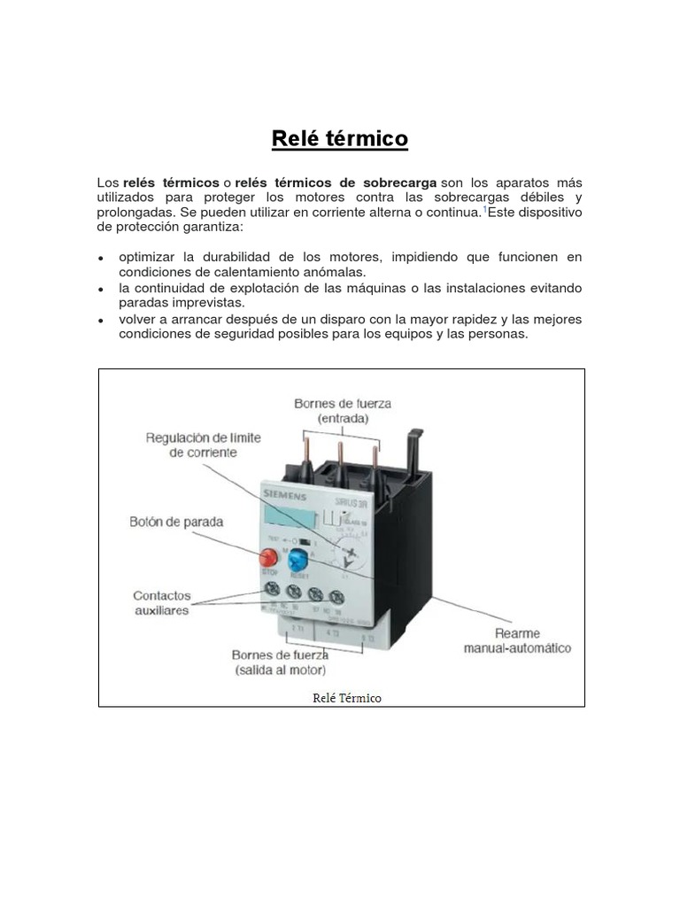 Tipos y Funcionamiento del Relé Térmico | PDF | Relé | Corriente eléctrica