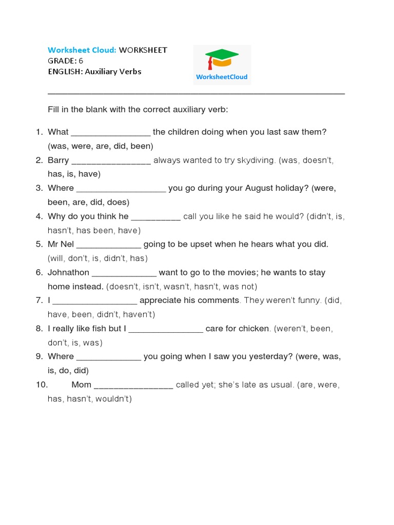 Auxiliary Verb Exercises PDF PDF