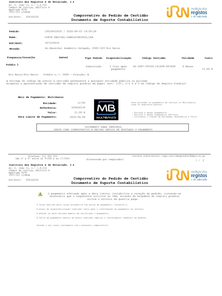 Certidao Permanente 10024832020 Pdf Pdf