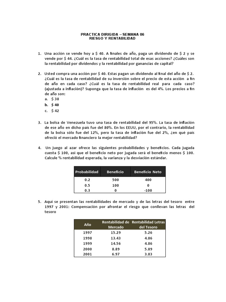 Ejercicios de Riesgo y Rentabilidad en Finanzas | PDF | Finanzas y dinero