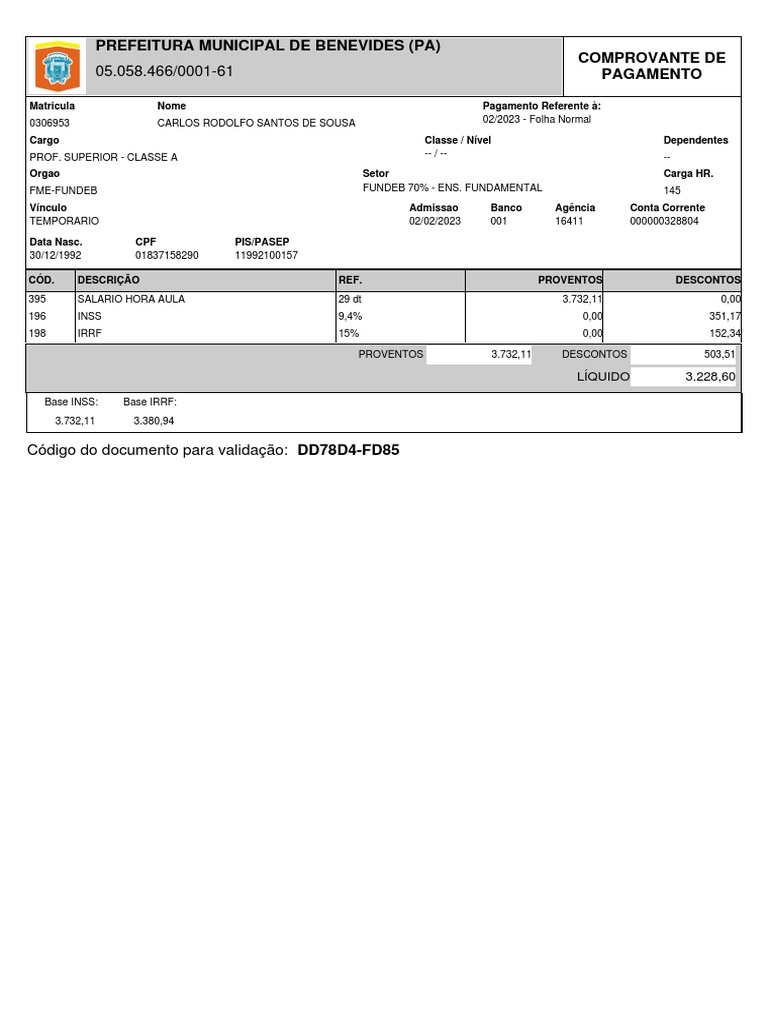 Contra cheque 2023 PDF