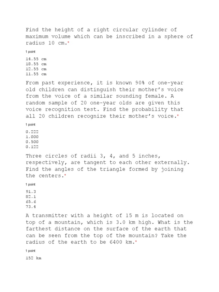 Cylinder Volume and Geometry Problems | PDF | Area | Triangle