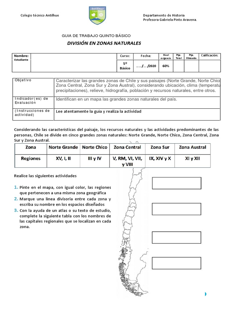 Guía de Zonas Naturales de Chile 5° Básico | PDF
