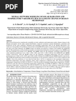 Neural-Network Modeling of Solar Radiation and Temperature Variability Due To Climate Change in Ibadan Metropolis