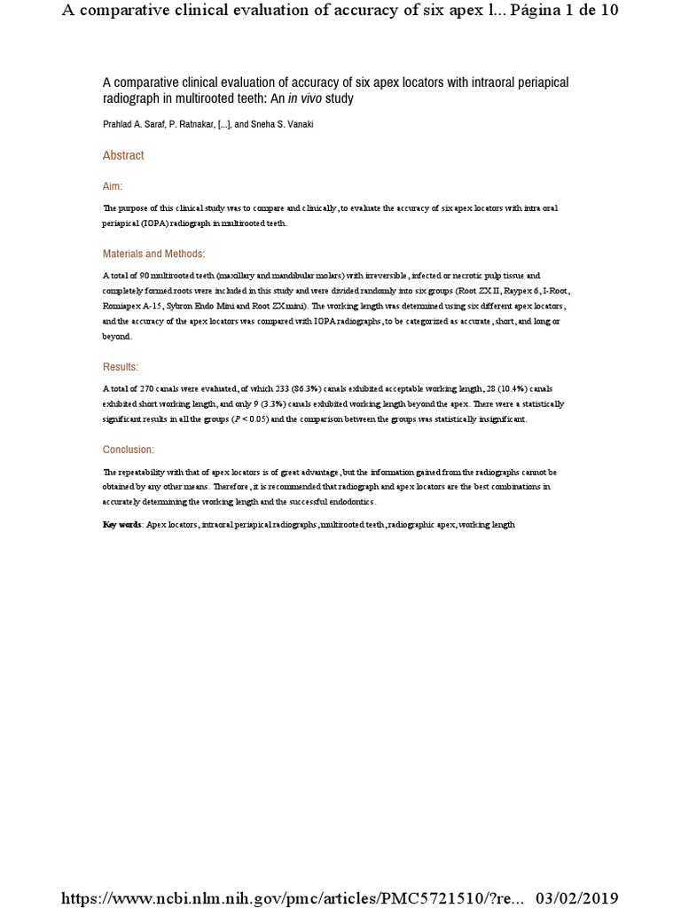 A Comparative Clinical Evaluation of Accuracy of Six Apex Locators With ...