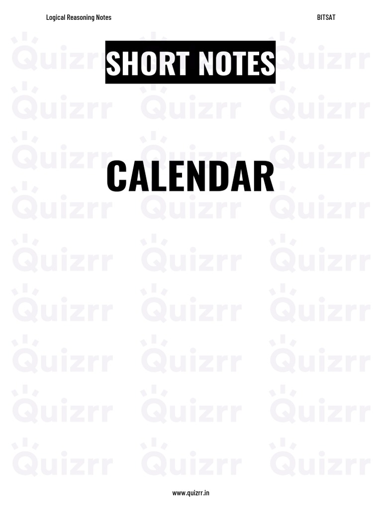 Calendar Reasoning Short Notes | PDF