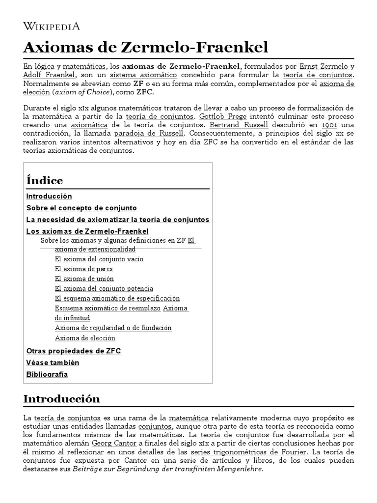 Axiomas de ZermeloFraenkel Wikipedia, La Enciclopedia Libre PDF