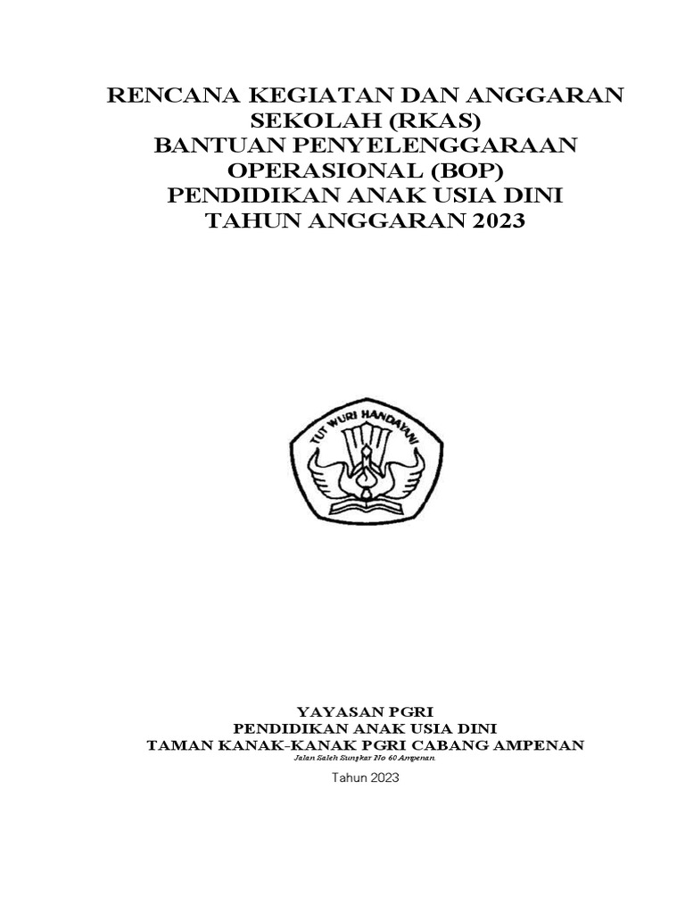 RKAS BOP Pendidikan Anak Usia Dini 2023 | PDF