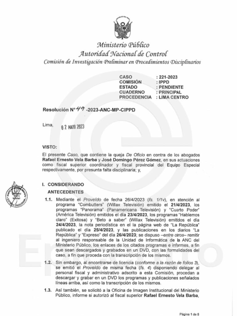 RESOLUCIÓN #49-2023-ANC-MP-CIPPD de Fecha 2-5-2023 de Fs. 5 (CASO #221