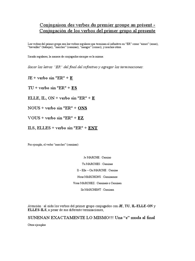Conjugaison des verbes en -ER au présent | PDF | Arts du langage et ...