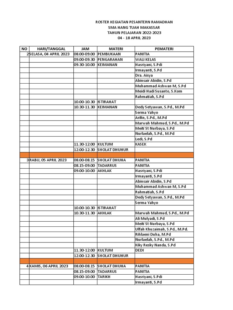 Roster Kegiatan RAMADHAN.xlsx | PDF