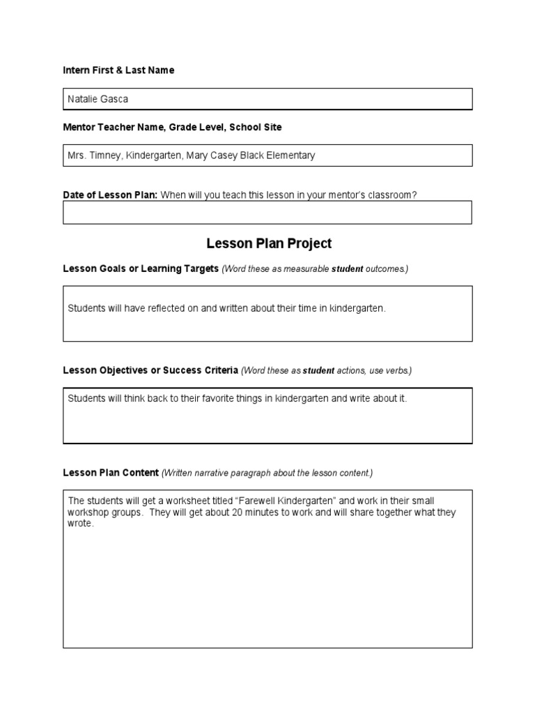 Internship Ccss Lesson Plan Template 4 PDF
