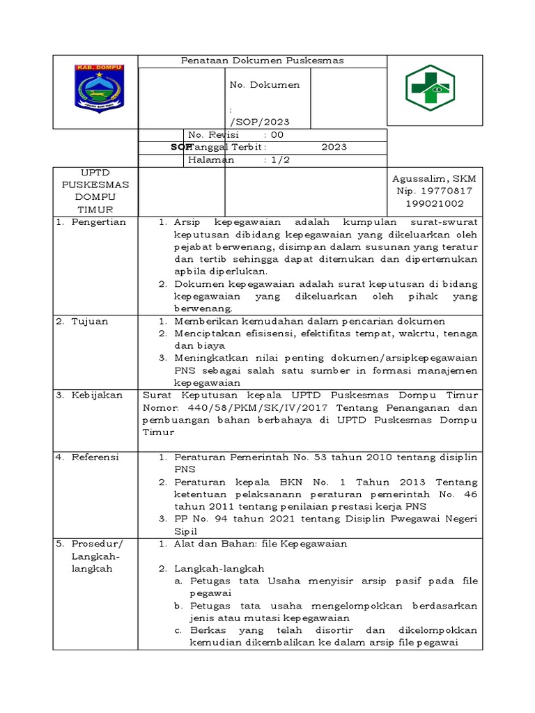 Sop Penataan Dokumen Pdf