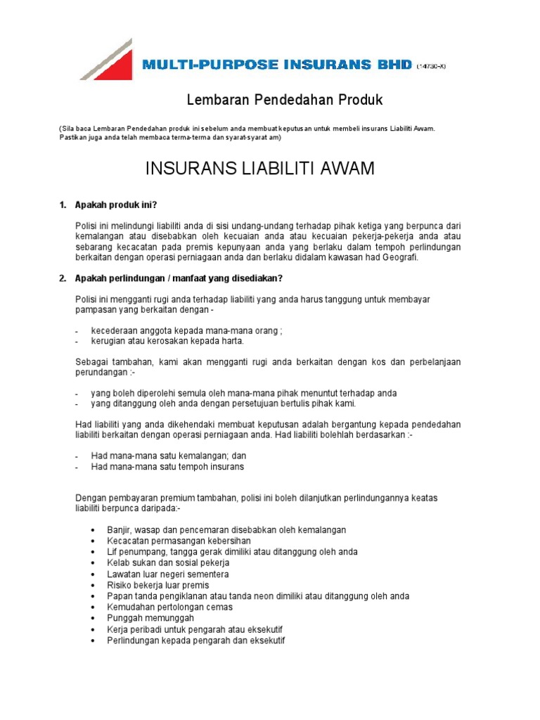 INSURANS LIABILITI AWAM MultiPurpose Insurans BHD PDF