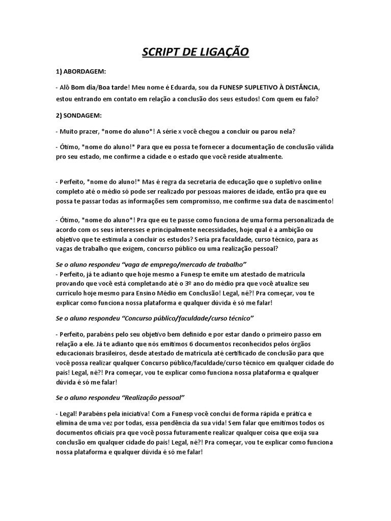 Script Ligação Pdf