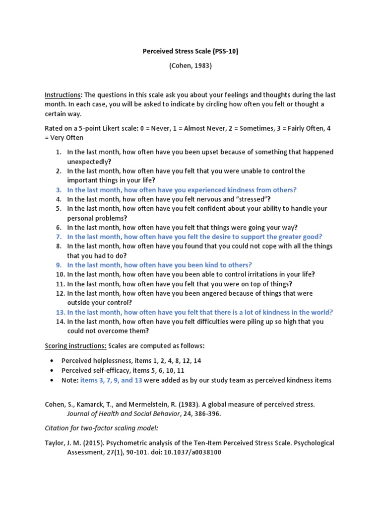 PSS-10 Questionnaire Overview | PDF