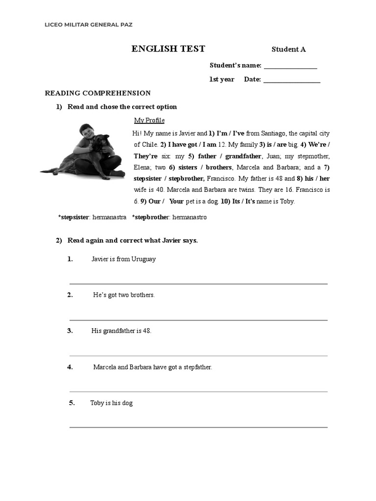 English Test for Liceo Militar General Paz | PDF