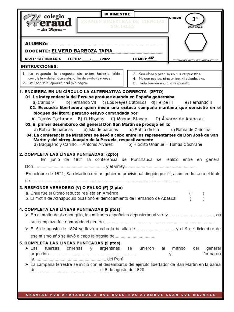 Iv Bimestre 2022 Ciencias Sociales | PDF | Perú | Conflictos