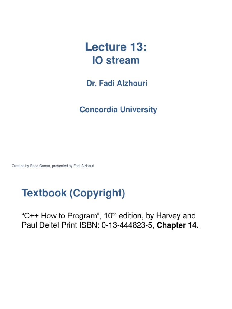 Lecture 13 - IO Stream | PDF | Computers