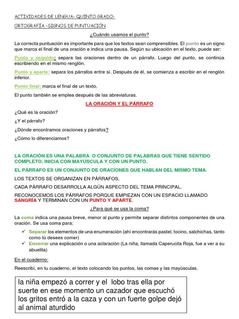 Actividades de Ortografía para Quinto Grado | PDF | Coma