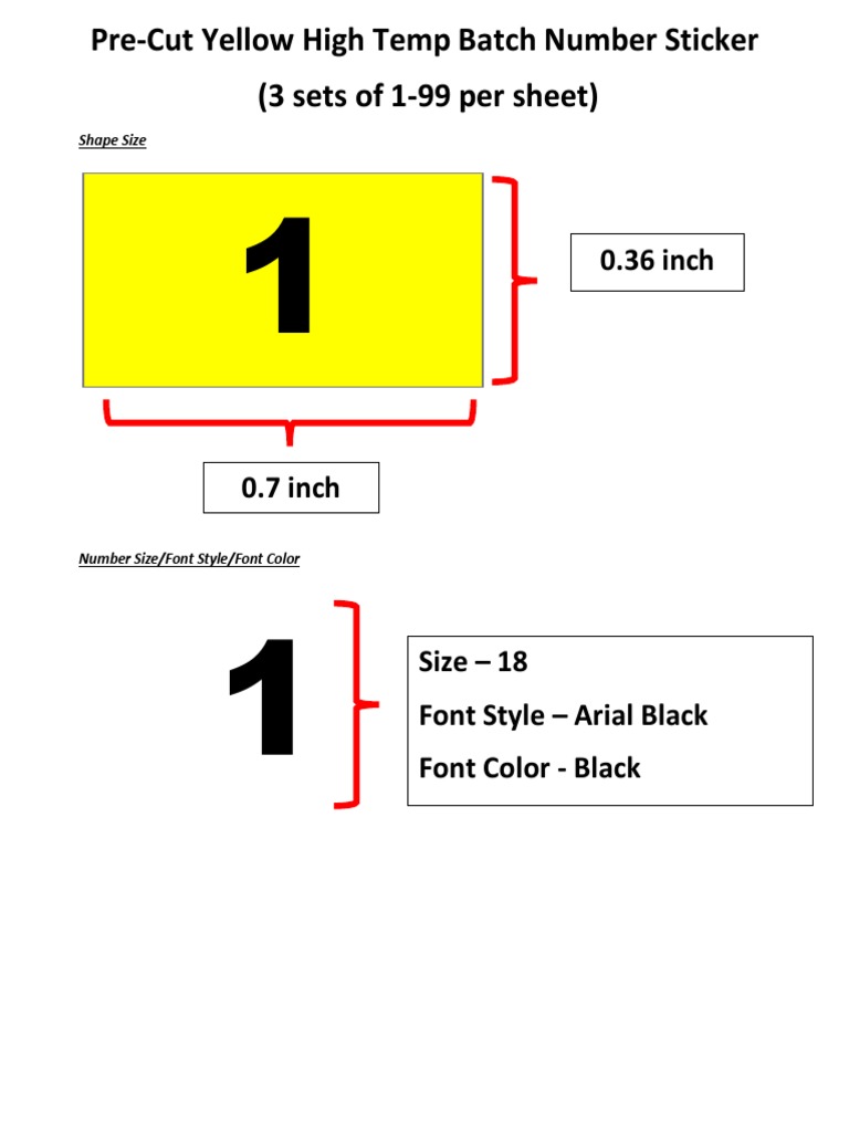 Pre-Cut Yellow High Temp Batch Number Sticker | PDF