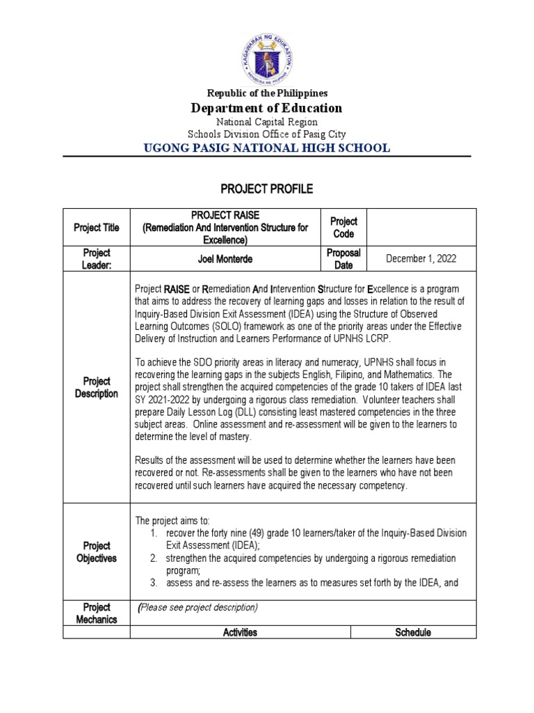 Project Profile Template | PDF | Inquiry Based Learning | Cognitive Science