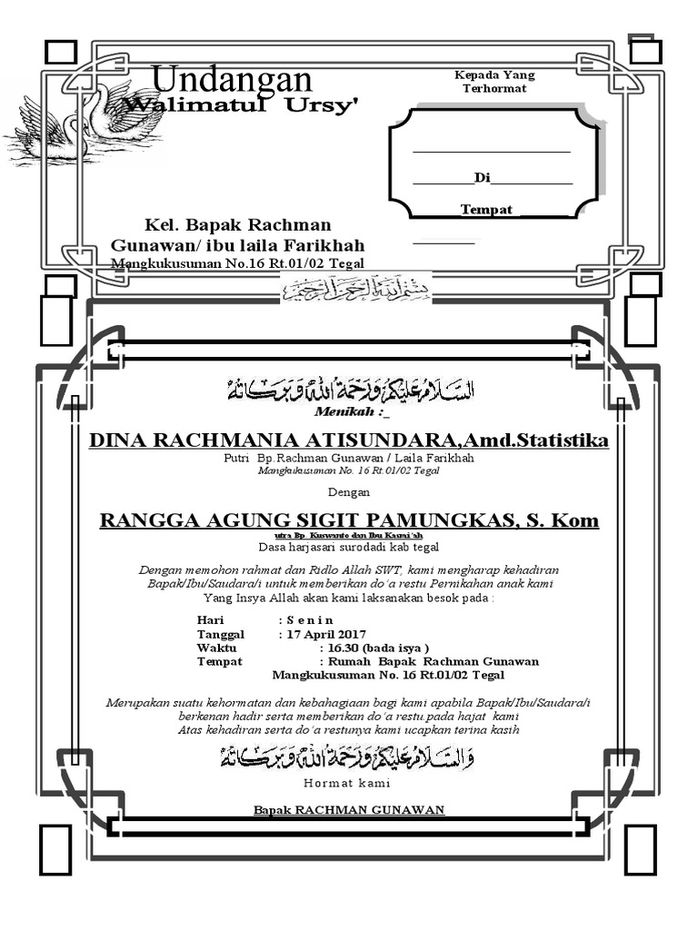 Undangan Pernikahan Rachman dan Rangga | PDF