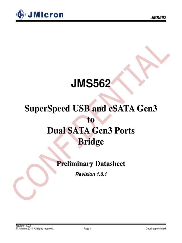 JMS562 Datasheet Rev 1 - 0 - 1 | PDF | Usb | Hard Disk Drive