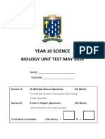 2014 Yr10 Biology Unit Test 2