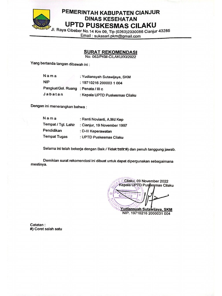 Surat Rekomendasi | PDF