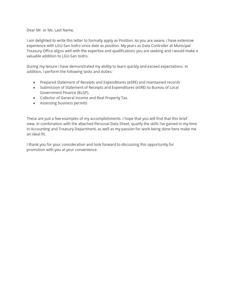 Formal application for position of data controller pdf