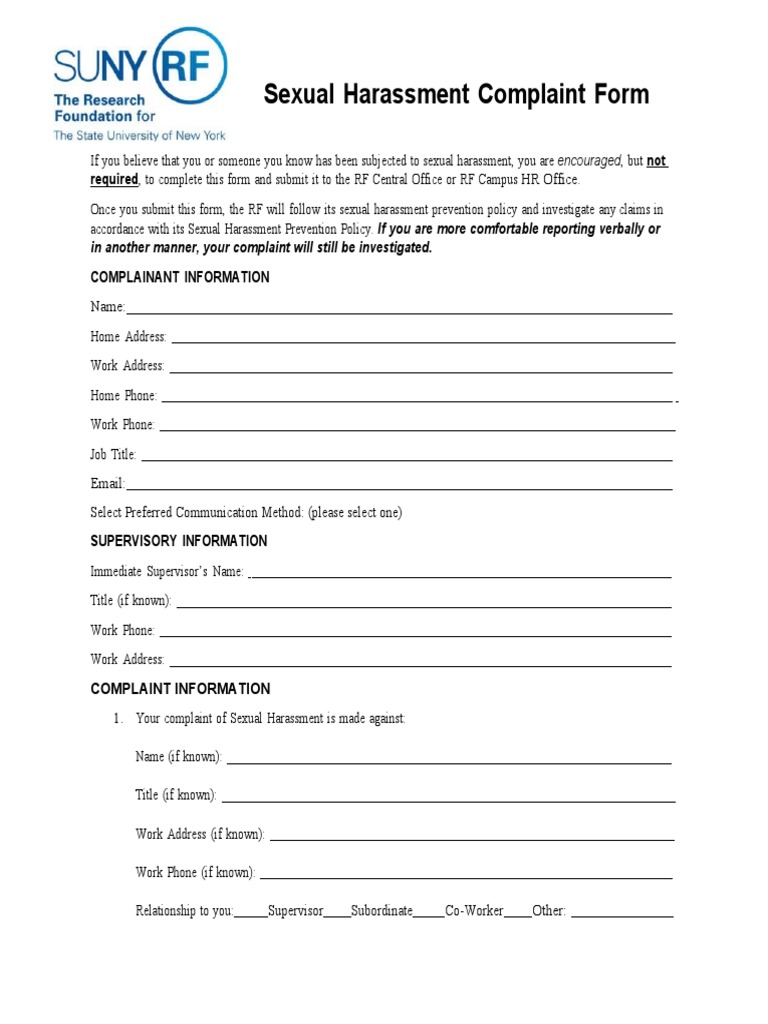 Sexual Harassment Complaint Form PDF