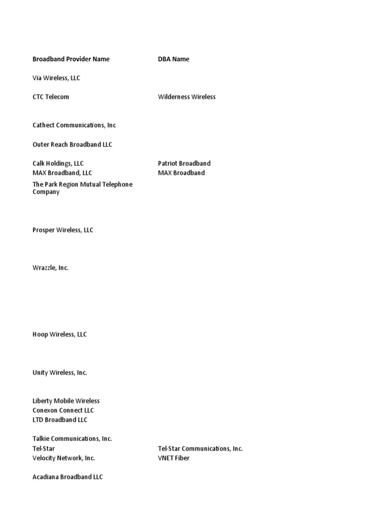 ACP Providers and Broadband Options | PDF | Wireless | Telecommunications