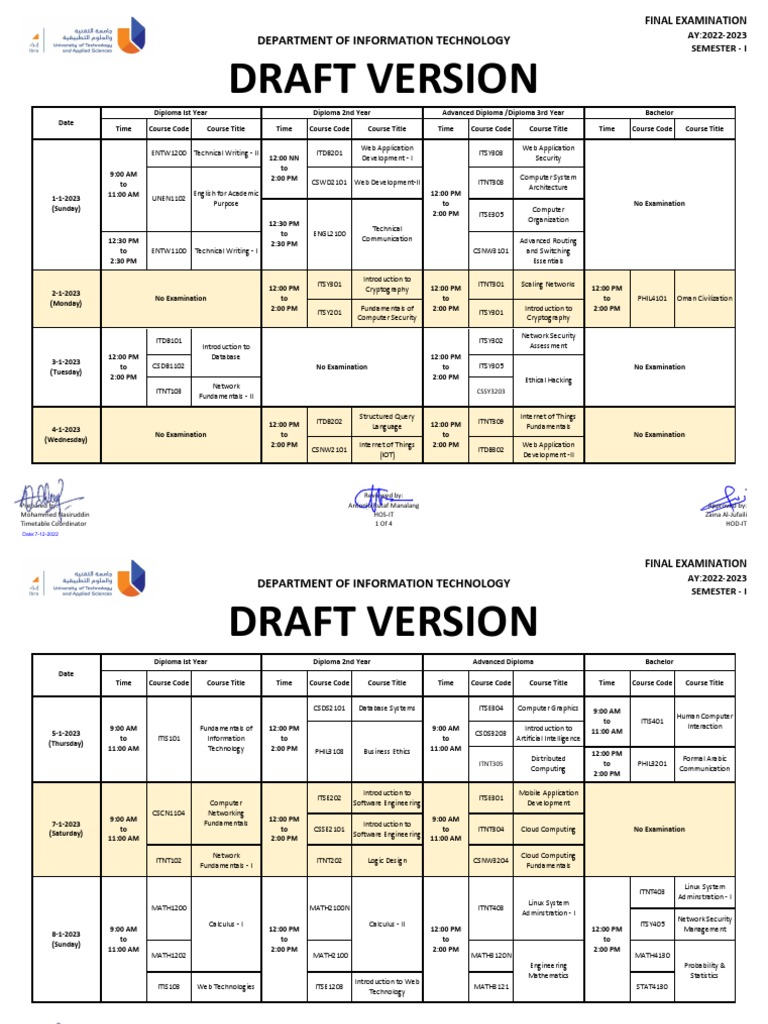 Semester One Exam Schedule ICT 2022-23 | PDF | Computing | Internet Of ...