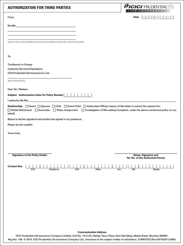 Authorization letter granting access to insurance policy information