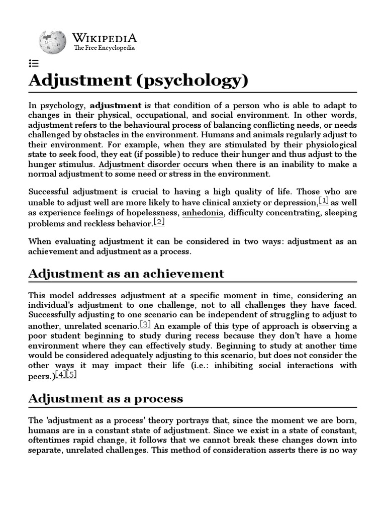 Adjustment (Psychology) Wikipedia PDF