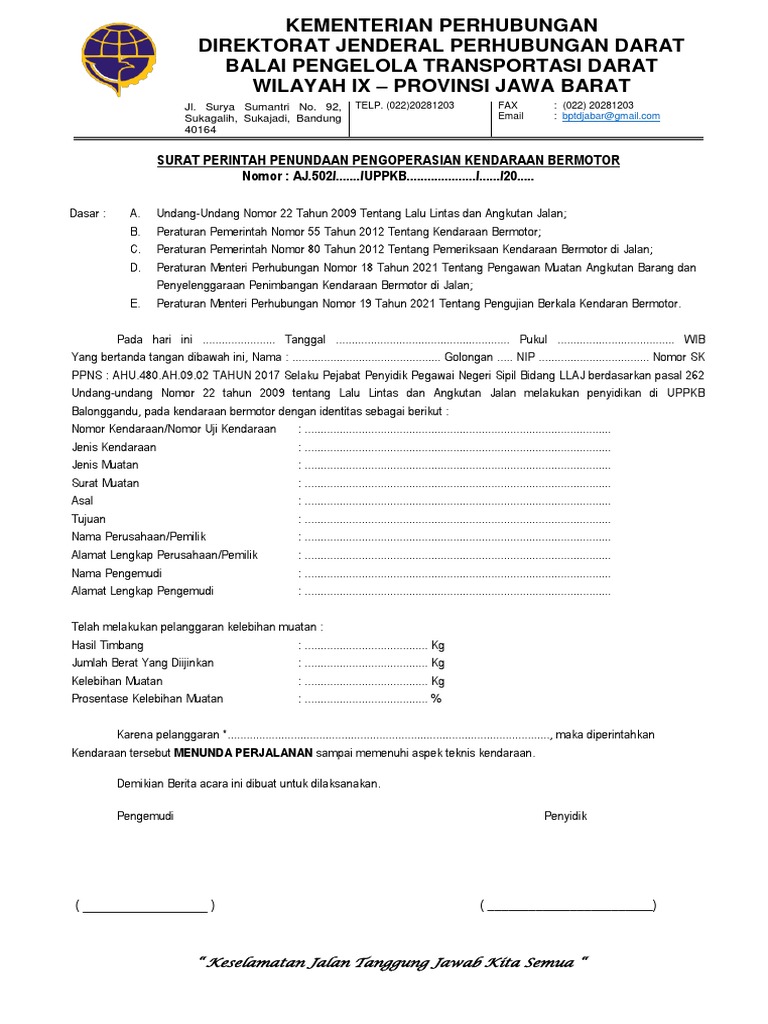 3 Rangkap - SURAT PERINTAH PENUNDAAN PENGOPERASIAN KENDARAAN BERMOTOR | PDF