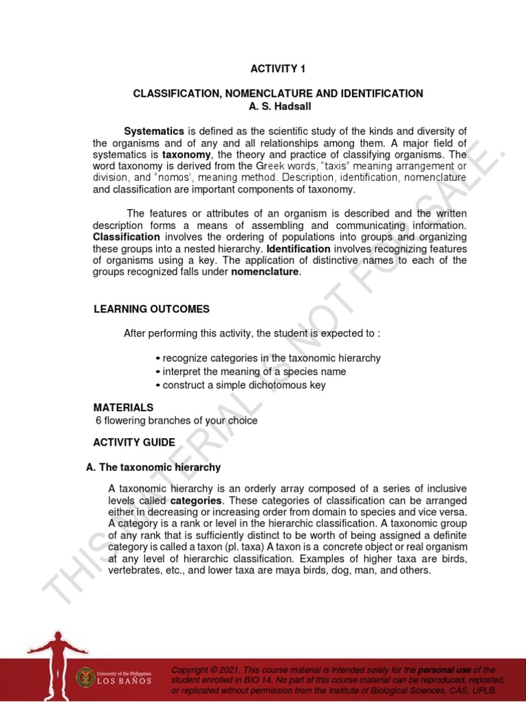 Activity 1-Classification, Nomenclature, and Identification | PDF ...
