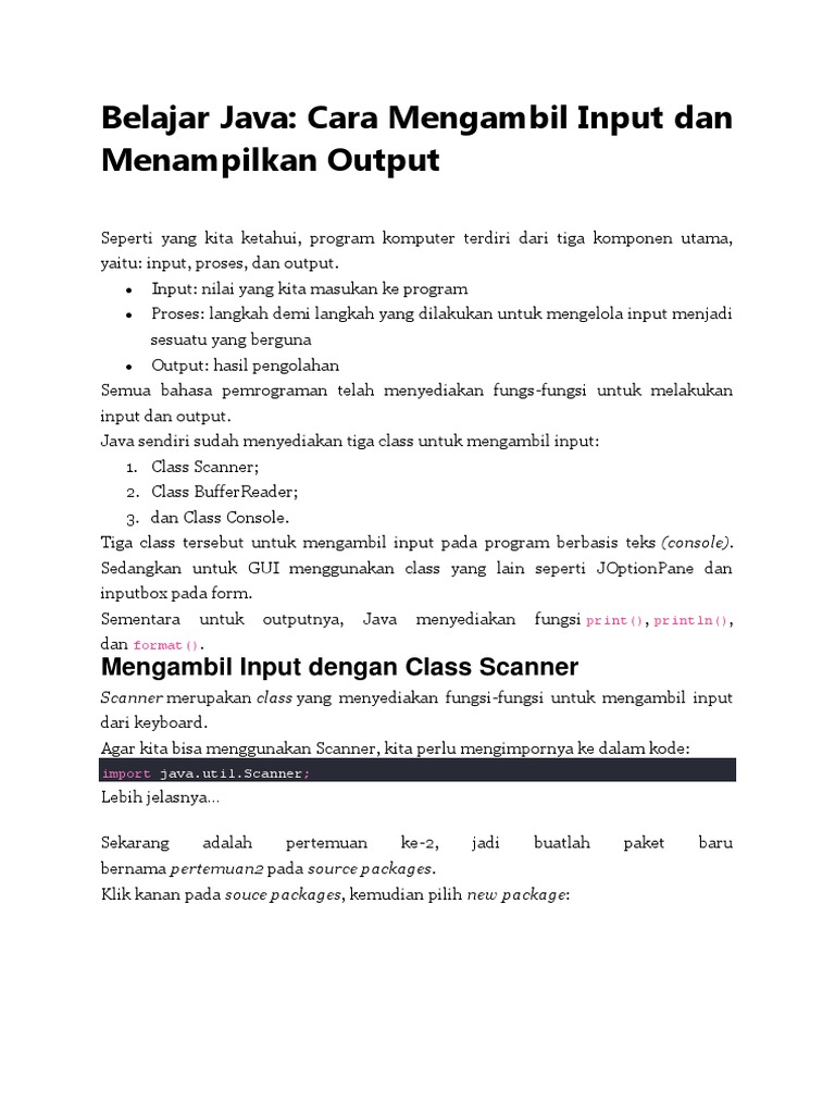 Cara Mengambil Input Dan Menampilkan Output | PDF