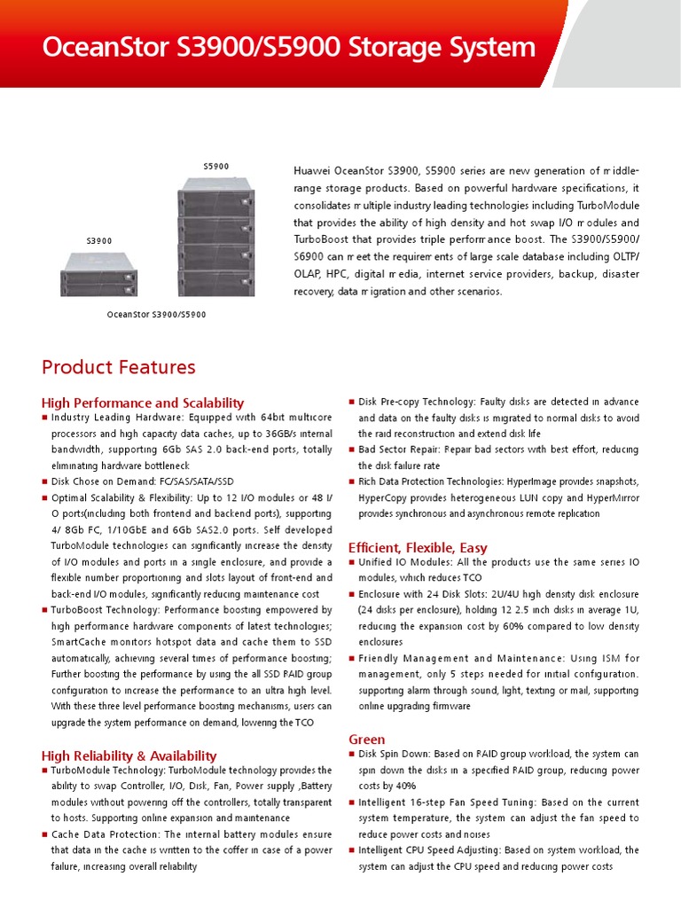 Oceanstor S3900 PDF | PDF | Hard Disk Drive | Solid State Drive